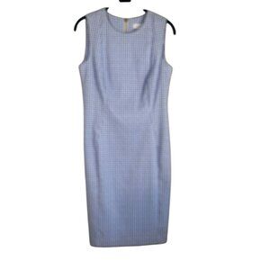Calvin Klein Plaid Dress 6 Blue Sheath Office Preppy Neutral Academia Feminine